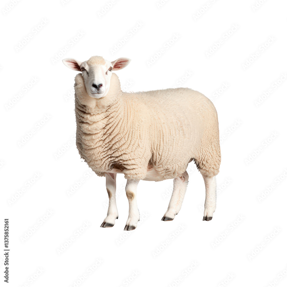Fototapeta premium Fluffy White Sheep Standing Calmly in An Isolated Studio Environment with Soft Lighting