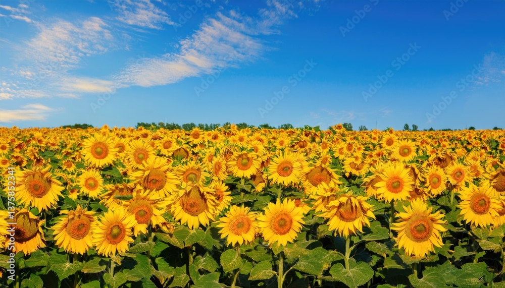 Fototapeta premium Beautiful Sunflower Field Under a Bright Blue Sky