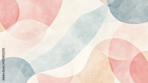 Pastel Watercolor Abstract Art with Overlapping Shapes, Background  Pink, Beige, Light Blue, and White for a Gentle, Calm Aesthetic
