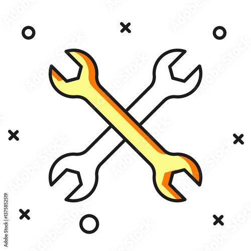 Filled outline Wrench spanner icon isolated on white background. Spanner repair tool. Service tool symbol. Flat filled outline style with shadow. Vector