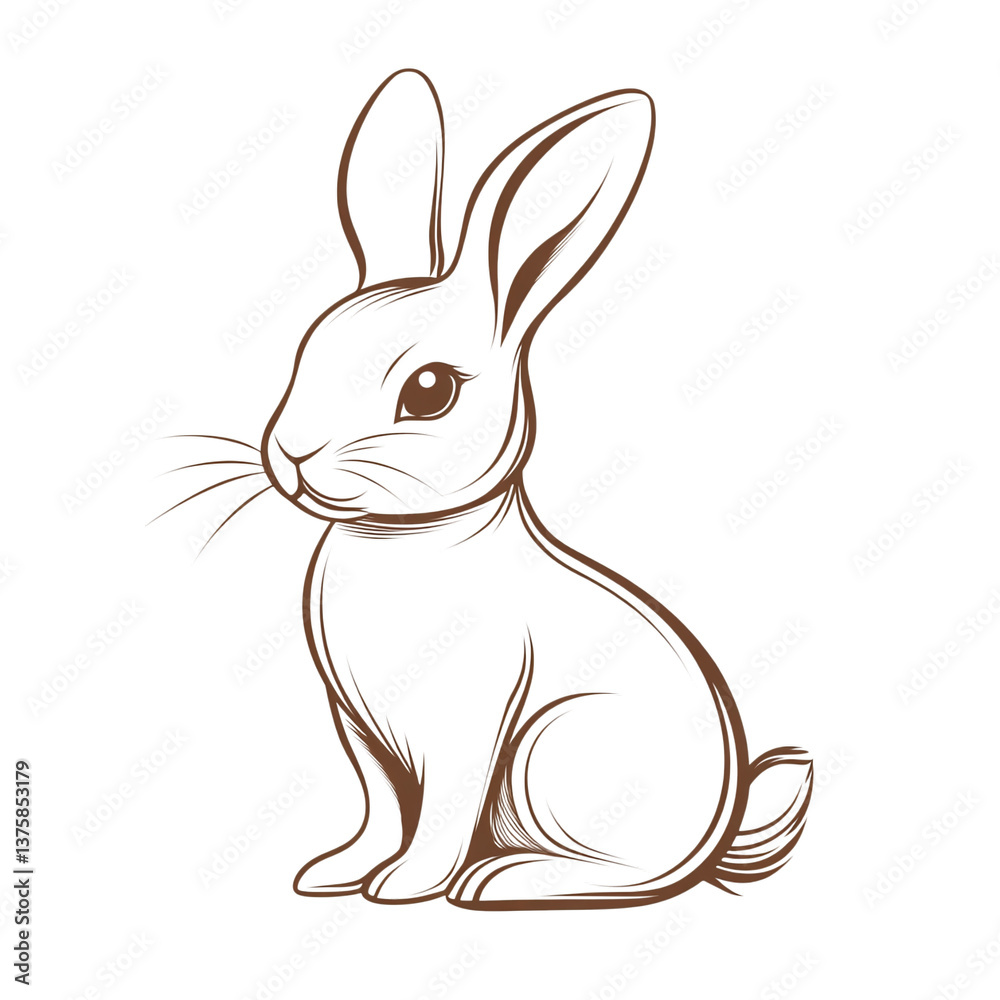Obraz premium Elegant thin-line bunny with a perfectly rounded tail, isolated on white background