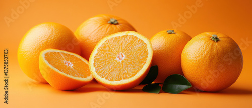 oranges on a completely orange background, half-empty frame, high