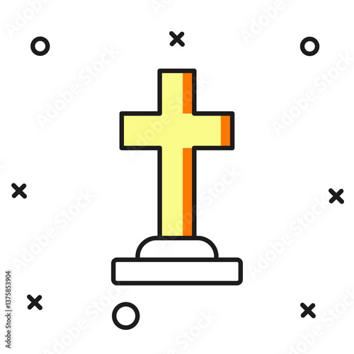 Obraz na płótnie Filled outline Tombstone with cross icon isolated on white background. Grave icon. Happy Halloween party. Flat filled outline style with shadow. Vector w salonie