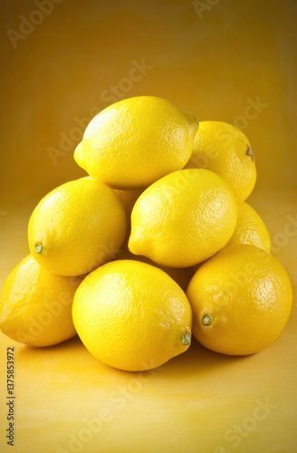 lemons on a yellow background, simple composition, minimalist style, 
