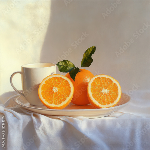 front view, sunshine, oranges, bright warm tones, white background, 