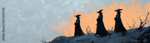 Swedish Easter witches gathering spring twigs.