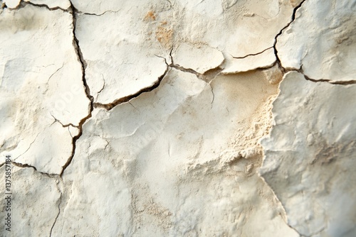 Close-up of cracked, off-white surface, showing texture and dryness.