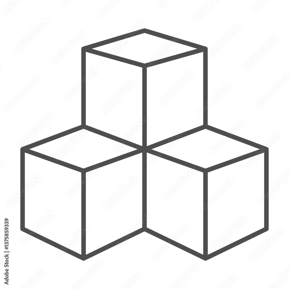 Three cubes of program data thin line icon, neural network concept. Vector graphics. Database storage, data training sign on white background, outline style icon for mobile or web design.