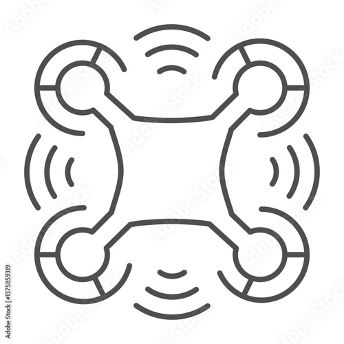 Wireless drone with four motors thin line icon, neural network concept. Vector graphics. FPV drone, delivery training sign on white background, outline style icon for mobile or web design.