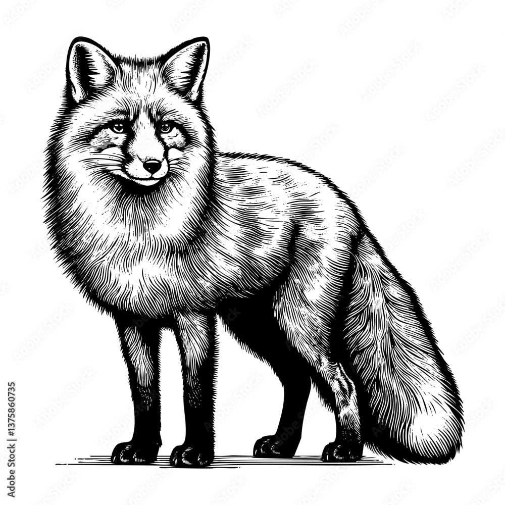 fox walking sketch engraving black and white outline. Scratch board imitation. fox walking sketch engraving black and white outline. Scratch board imitation.