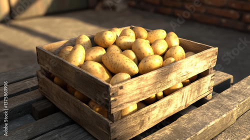 potatoes in a crate, radiant, good quality, 