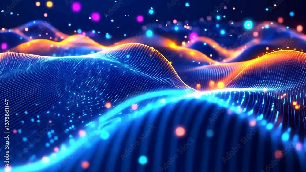 Dynamic Waveform of Light Particles Flowing Across a Digital Data Landscape