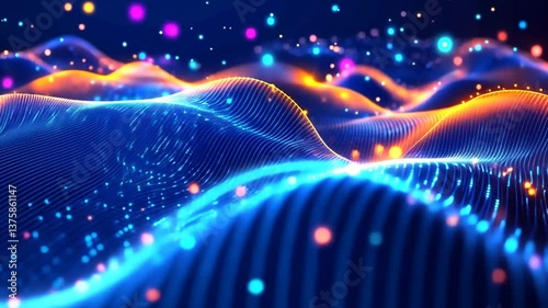 Dynamic Waveform of Light Particles Flowing Across a Digital Data Landscape