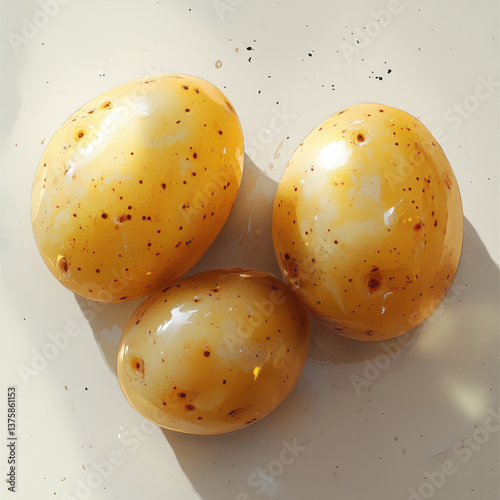potatoes with a smooth, golden surface and visible specks, depicted 