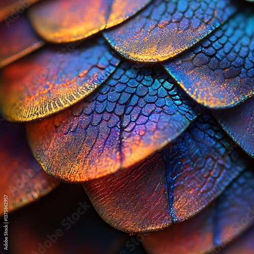Colorful close-up of abstract textured scales with vivid details