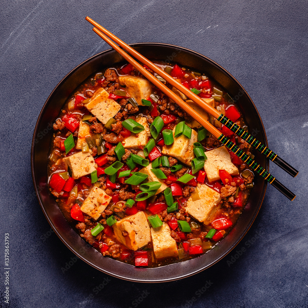 Mapo tofu, tofu in spicy mincemeat sauce.