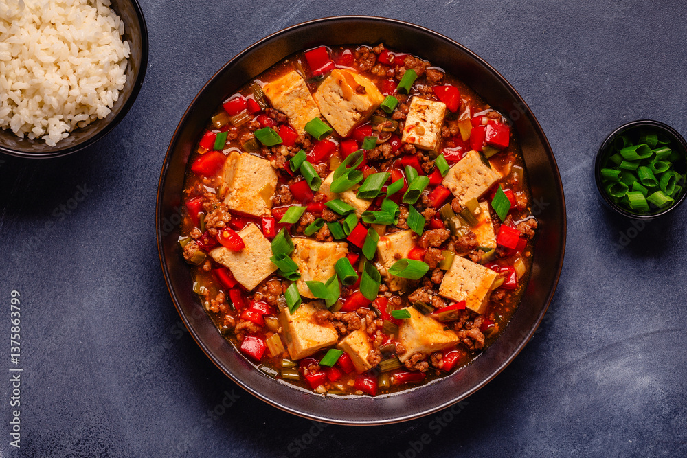 Mapo tofu, tofu in spicy mincemeat sauce.