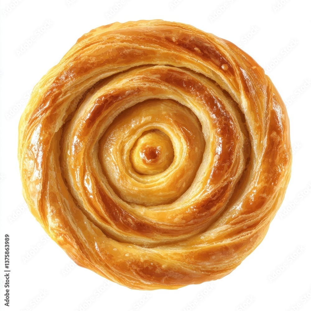 Fototapeta premium Delicious Golden Swirl Pastry Isolated on White Background