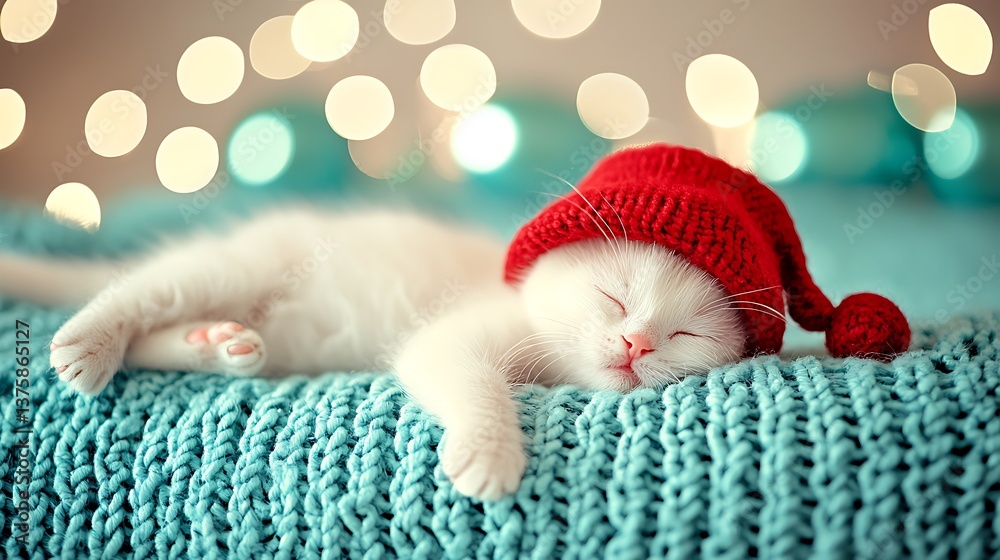 Adorable Kitten Sleeping on Soft Blanket Adorable Kitten Sleeping on Soft Blanket