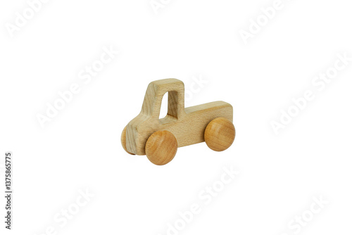 Children's Toy Made of Wood, Wooden Truck isolated on transparent background. Png and Jpeg image photo