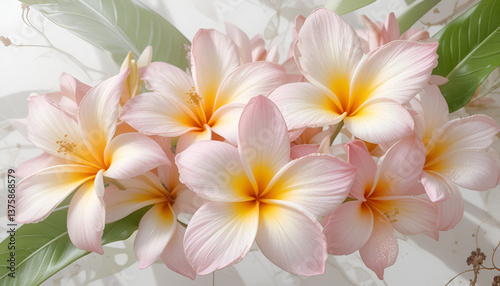 Beautiful tropical frangipani plumeria flowers with soft petals, isolated on a transparent background—perfect for spa, wellness, and exotic nature-themed designs