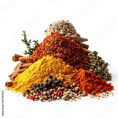 Pile of spices. White background. 