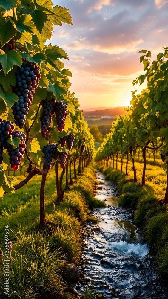 Naklejka premium Tranquil Vineyard at Sunset