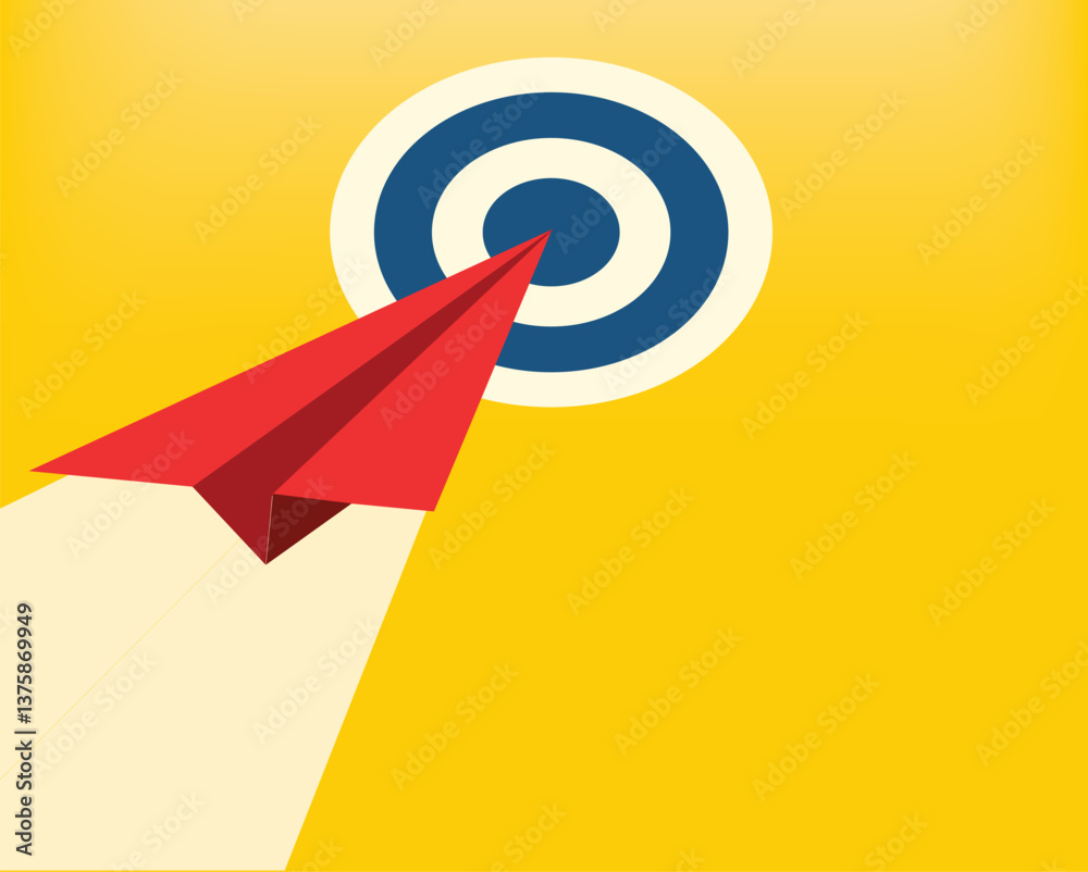 Target icon and paper plane in the bullseye,goal achievement, business concept, vector illustration Target icon and paper plane in the bullseye,goal achievement, business concept, vector illustration