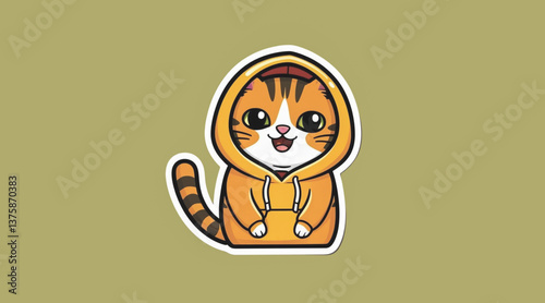 cute cats in a hood, sticker cat, drawn cat in a hood