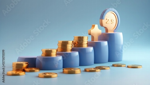 Financial Growth: Gold Coins on Blue Pedestal