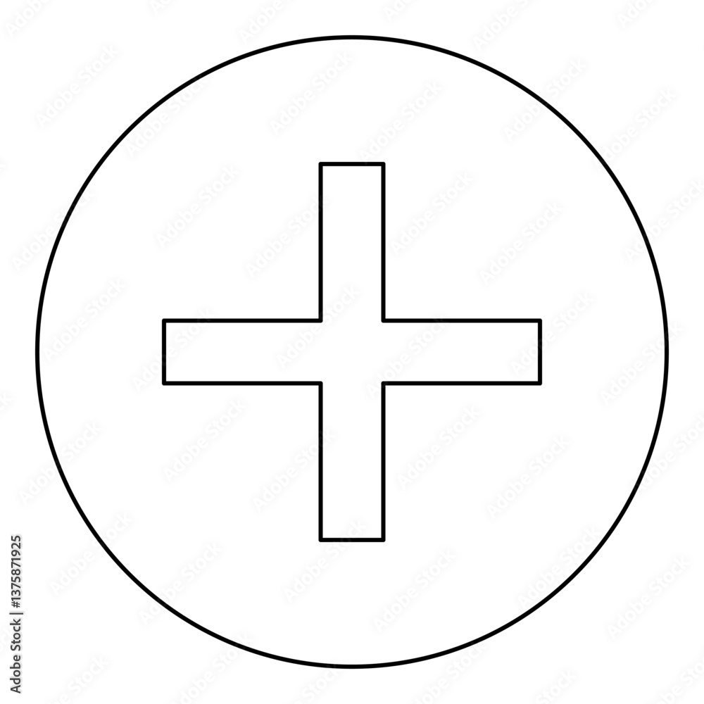 Obraz premium Greek Cross Crux quadrata christian crosses icon in circle round black color vector illustration image outline contour line thin style