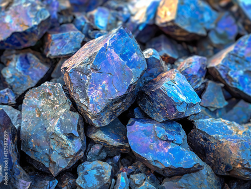 cobalt stones, mining cobalt, cobalt stones, stone ore close-up, Cobalt blue lapis lazuli stones, generative ai