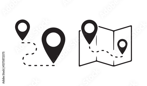 Mapping icon collection. Pinpoint, map search, route, navigator Map and location symbols. Vector Eps 10