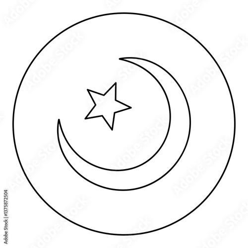 Symbol Alem Islam Halfmoon Arabic moon and star icon in circle round black color vector illustration image outline contour line thin style