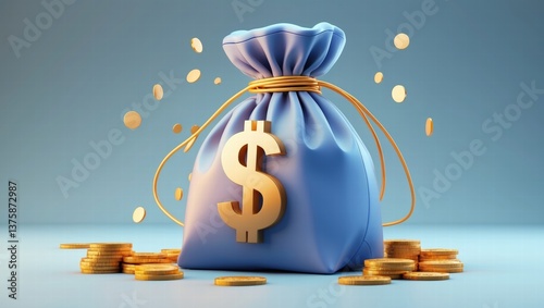 Money Bag with Gold Coins: Wealth,Finance,Investment
