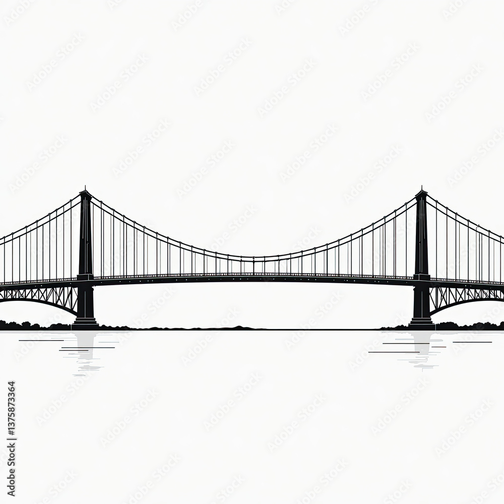 Fototapeta premium Elegant silhouette of a bridge spanning a tranquil river at twilight