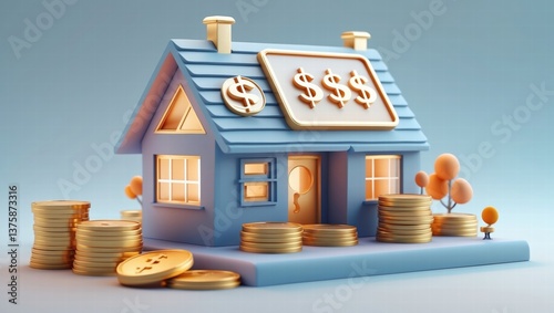 House with Gold Coins: Real Estate Investment Concept