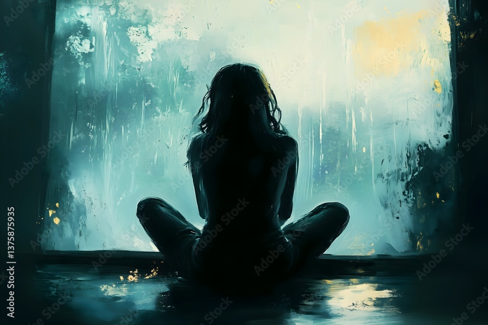 Contemplation by the window on a rainy day creating deep thoughts and quiet reflections Contemplation by the window on a rainy day creating deep thoughts and quiet reflections
