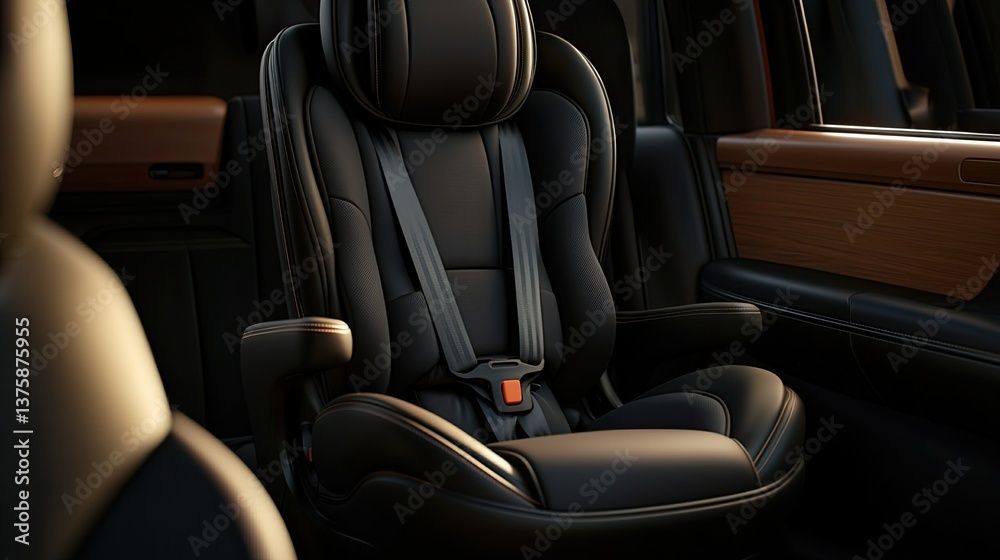 Fototapeta premium Safety features of modern car seats for children automotive interior product photography warm lighting close-up comfort