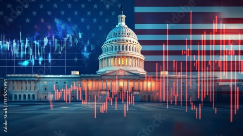 U.S. Capitol Building & Economic Data: A symbolic and detailed image of the United States Capitol building, interwoven with dynamic economic data visualizations.