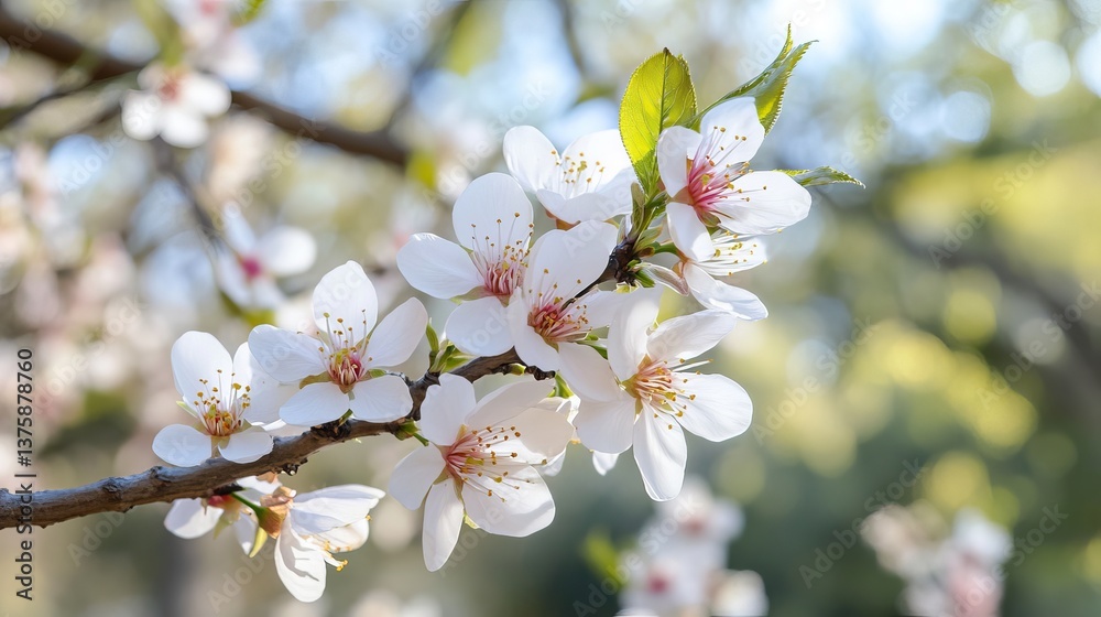 Obraz premium Beautiful Delicate White Almond Blossoms Spring Flowers Nature Photography Soft Pastel Colors Blooming Branch Fresh Floral Background Image Tree View 