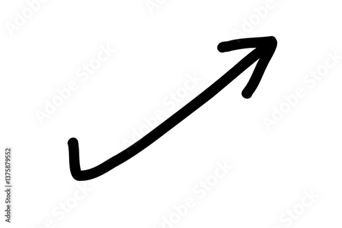 右肩上がりに跳ね上がった手書きの矢印 　ベクター　黒
