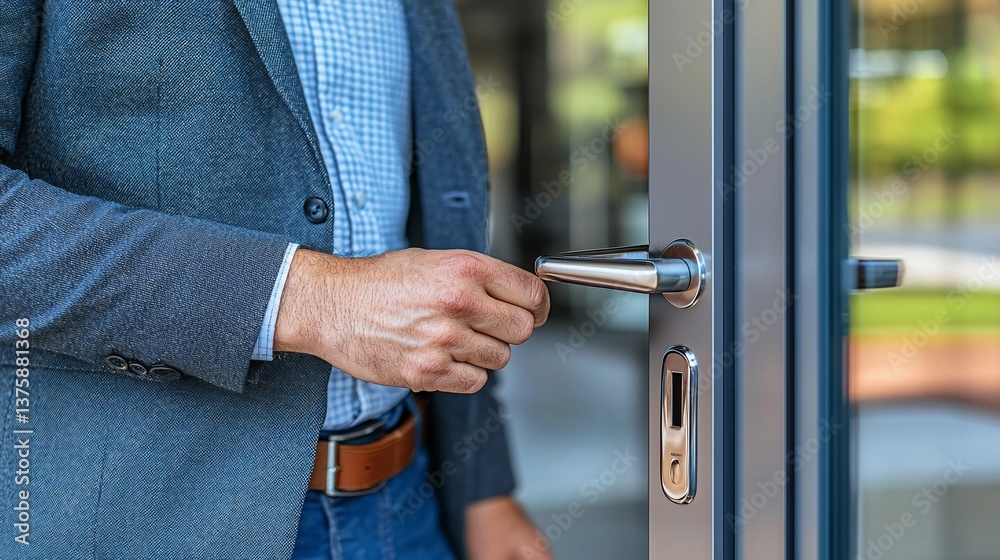 Obraz premium Businessman Opening Modern Door