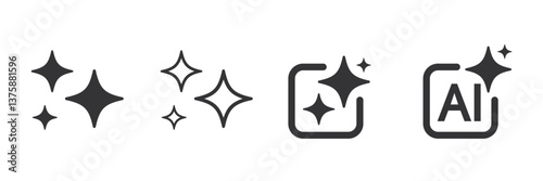 Set of AI generate icon. AI sparkle star with square icon. Artificial intelligence technology and Machine learning concept. Generate symbol for application and web. Vector illustration.