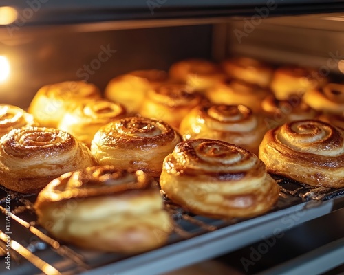 Appetizing sweet buns. Baking in the bakery