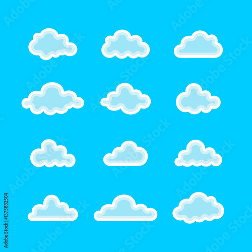 white clouds on blue spring sky in cartoon style for background design