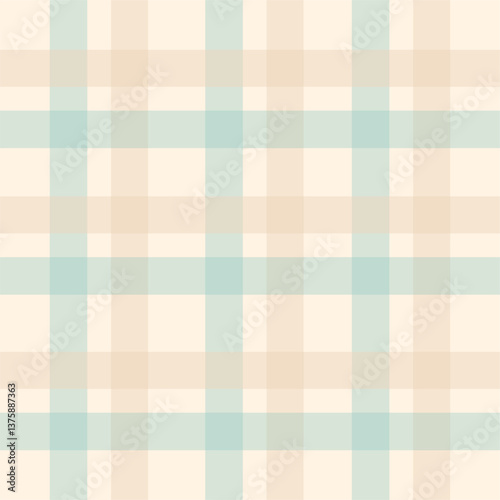 Seamless tartan plaid pattern in soft pastel beige and mint green. Classic checkered textile design for fabric, wallpaper, wrapping paper, and digital backgrounds.