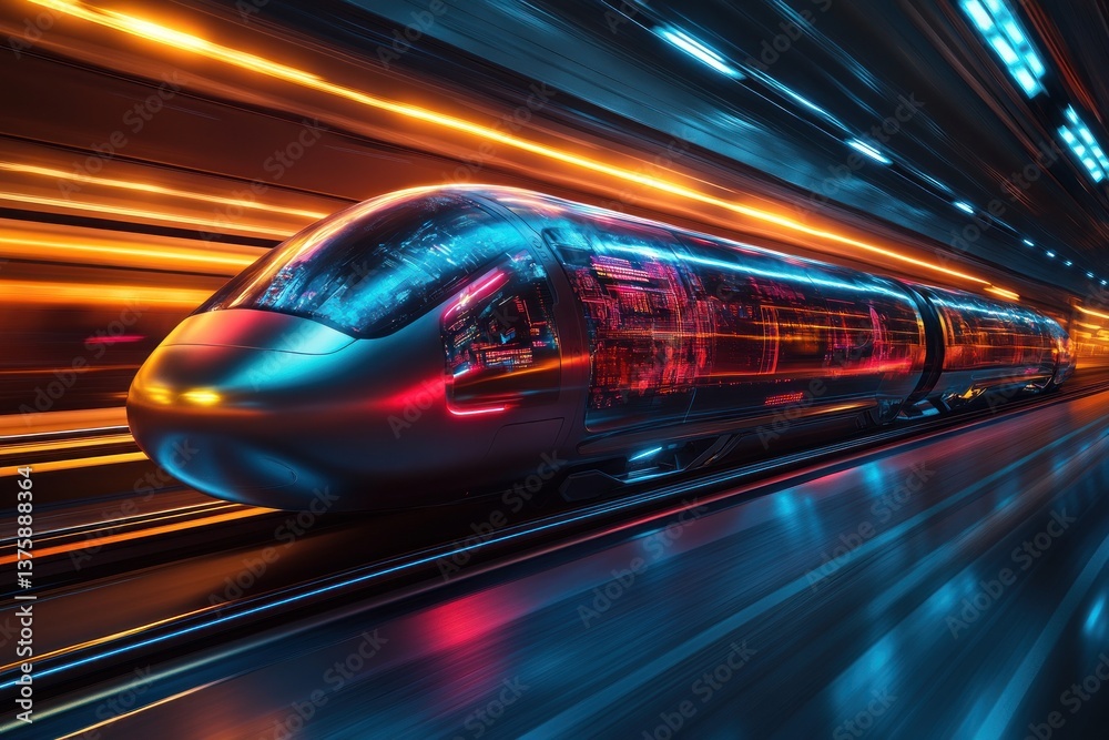 Futuristic train zipping through glowing tunnel Futuristic train zipping through glowing tunnel