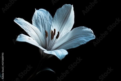 Beautiful white flower in bloom against a stark black background