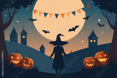 halloween background with pumpkin and bats